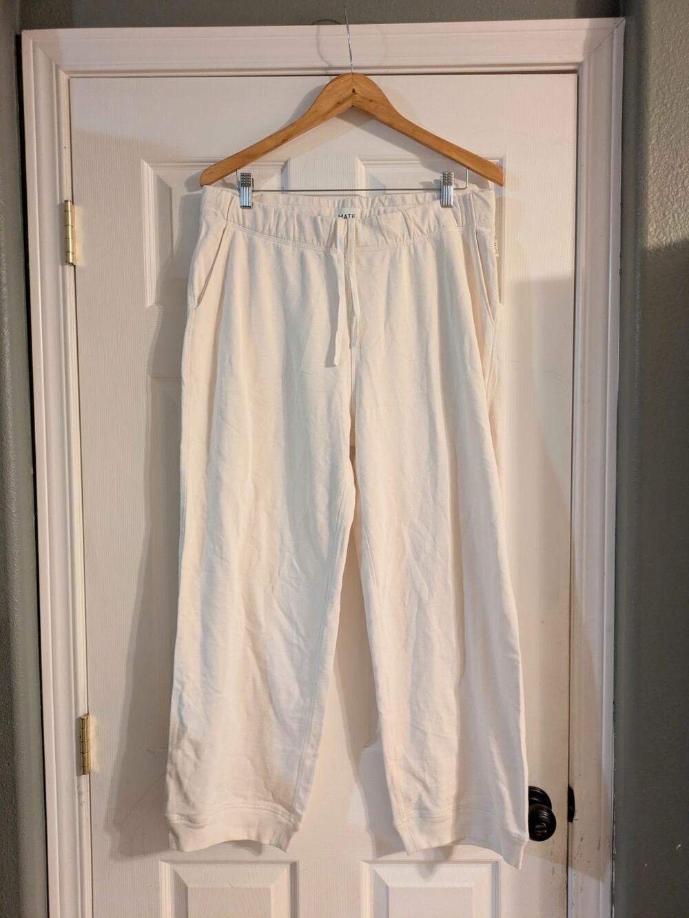 MATE The Label Organic Fleece Wide Leg Sweatpants XL Bone NWOT